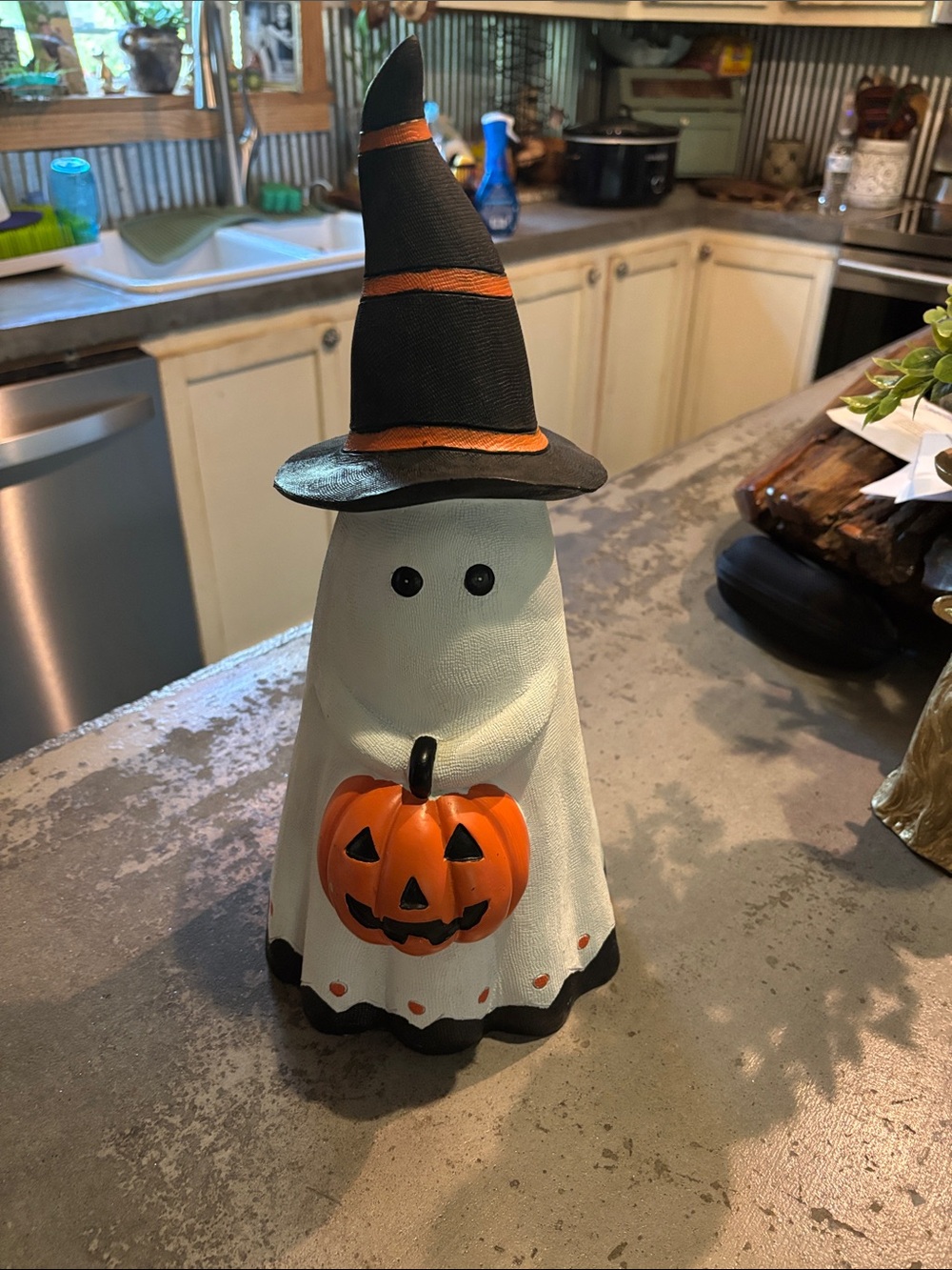 Halloween Ghost with Orange Pumpkin - Home Accents